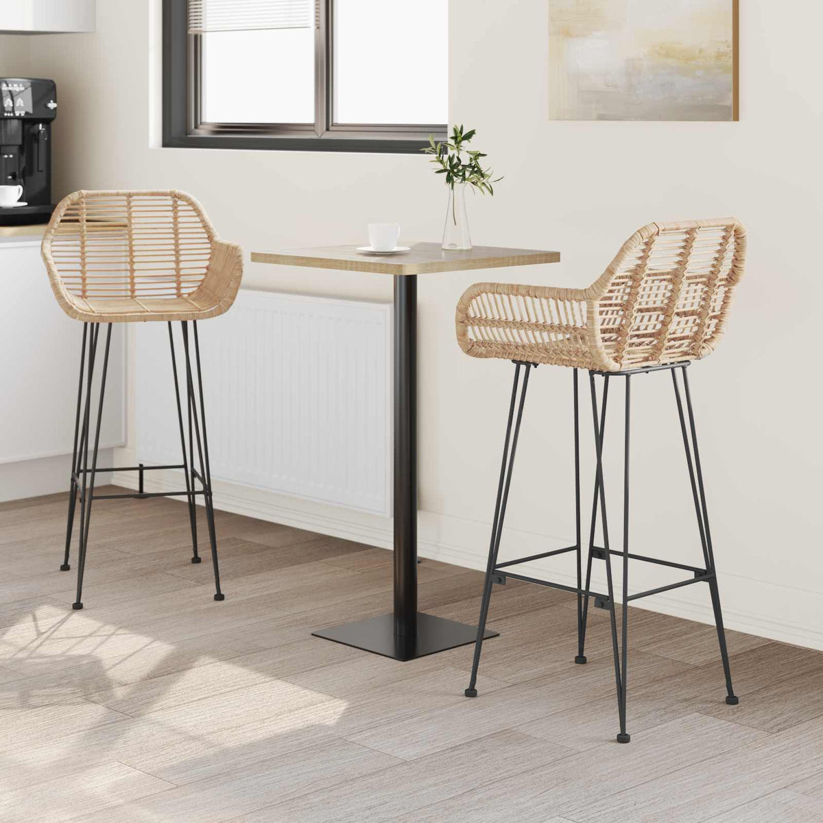Barstol 2 stk. Naturfarvet 55 x 52 x 105 cm Rattan og Jern