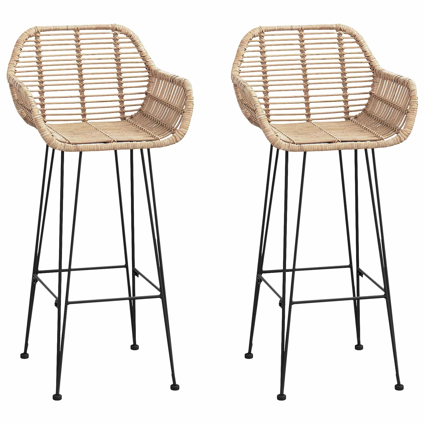 Barstol 2 stk. Naturfarvet 55 x 52 x 105 cm Rattan og Jern