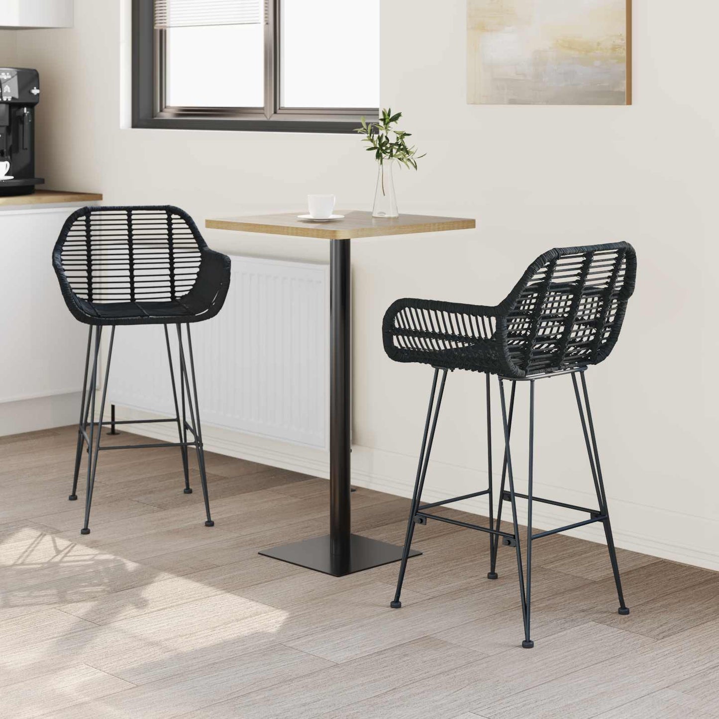 Barstol 2 stk. Sort 55 x 52 x 92 cm Rattan og Jern