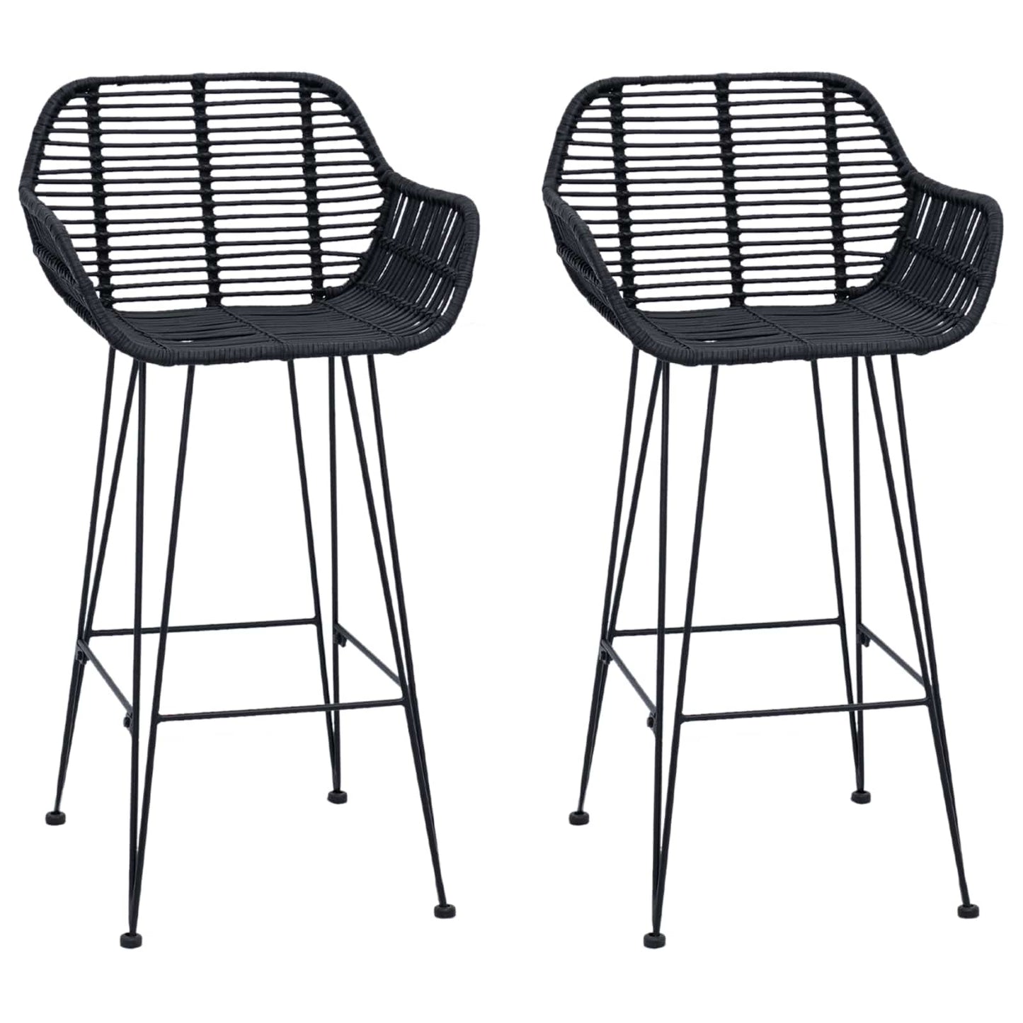 Barstol 2 stk. Sort 55 x 52 x 92 cm Rattan og Jern