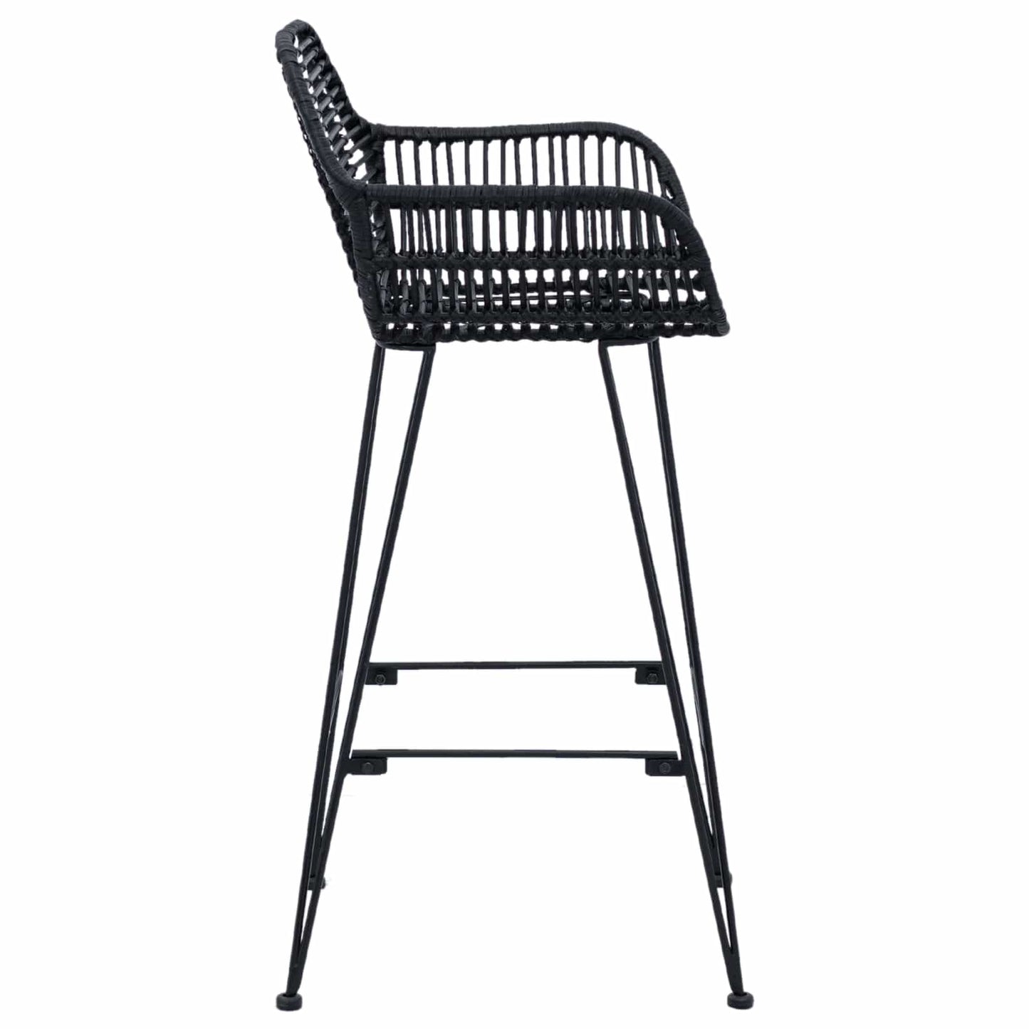 Barstol 2 stk. Sort 55 x 52 x 92 cm Rattan og Jern