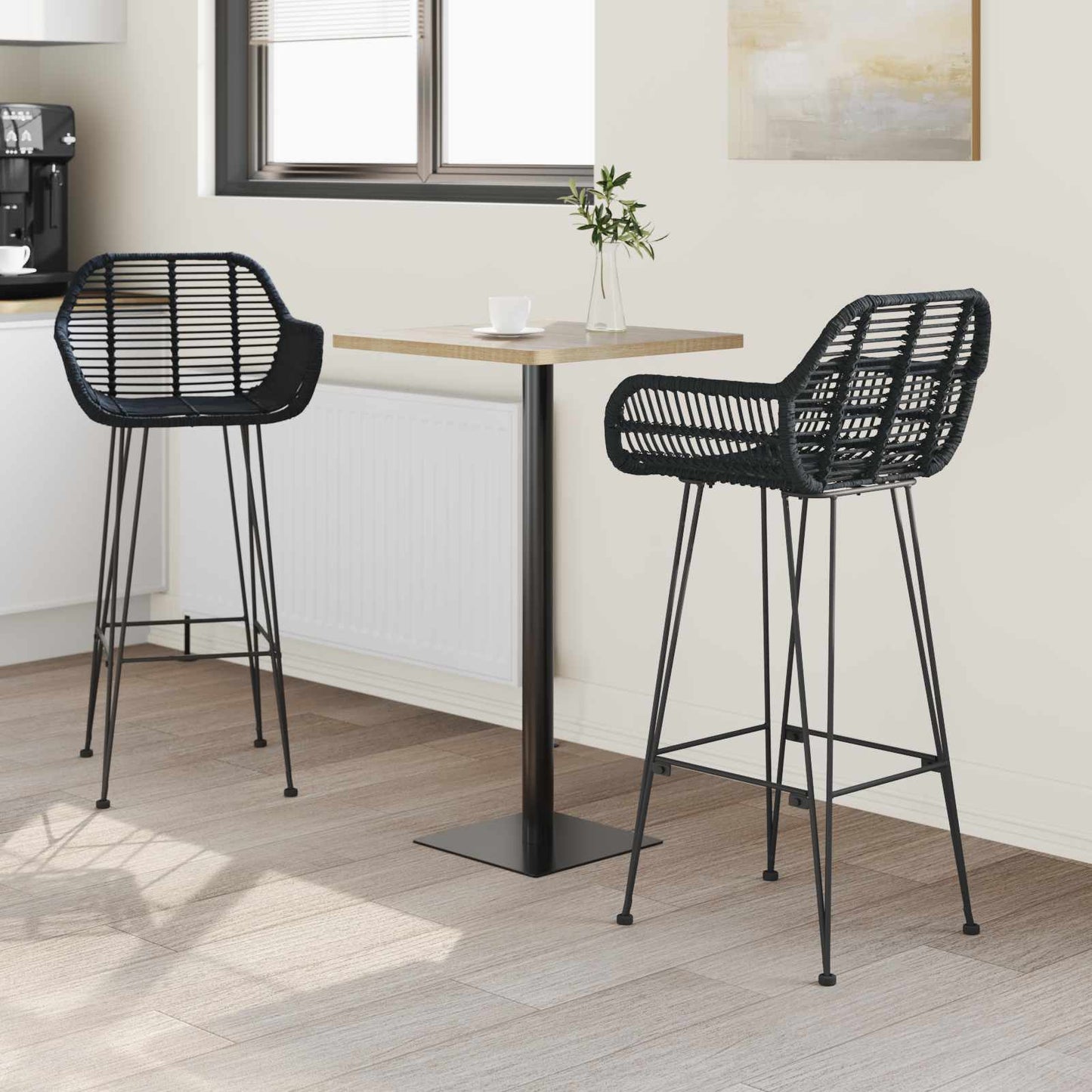 Barstol 2 stk. Sort 55 x 52 x 105 cm Rattan og Jern