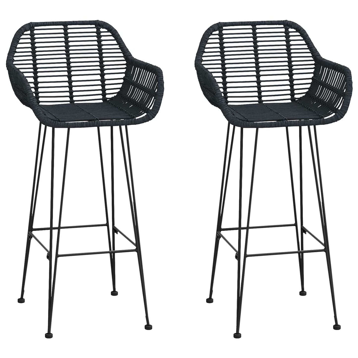 Barstol 2 stk. Sort 55 x 52 x 105 cm Rattan og Jern