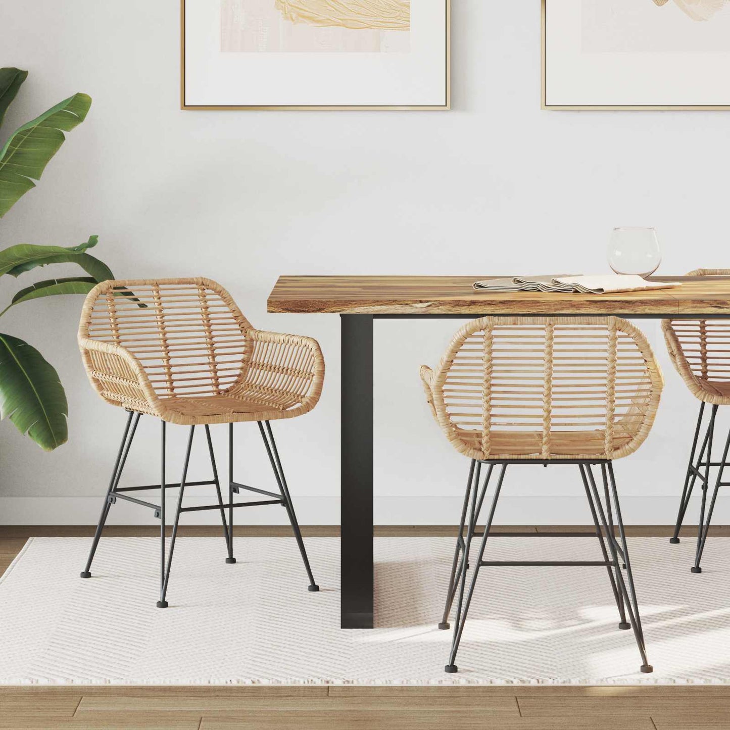 Spisestuestol 2 stk. Rattan og Jern Naturfarvet 55 x 50 x 74 cm
