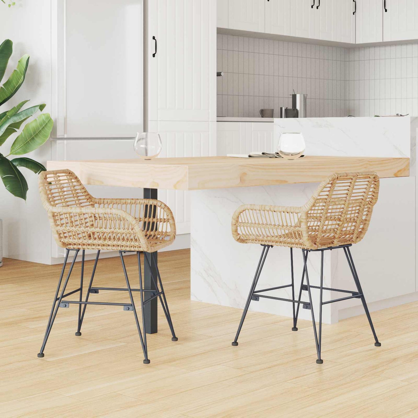 Spisestuestol 2 stk. Rattan og Jern Naturfarvet 55 x 50 x 74 cm