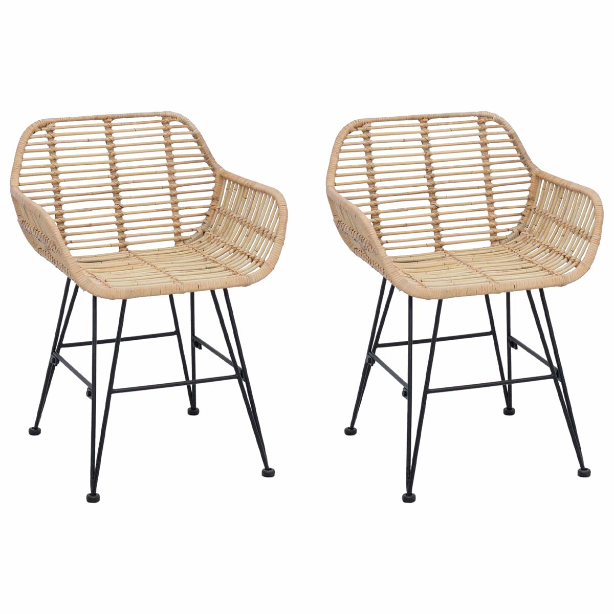Spisestuestol 2 stk. Rattan og Jern Naturfarvet 55 x 50 x 74 cm