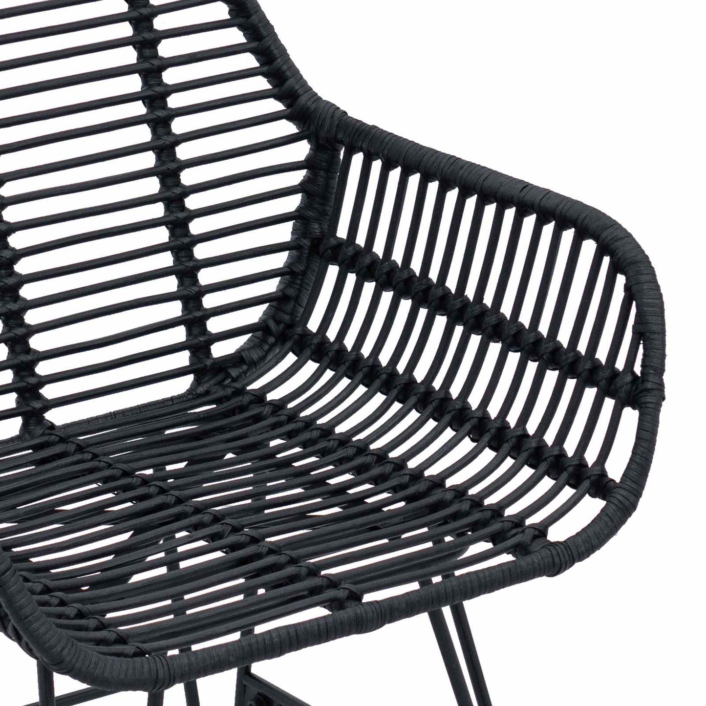 Spisestuestol 2 stk. Rattan og Jern Sort 55 x 50 x 74 cm