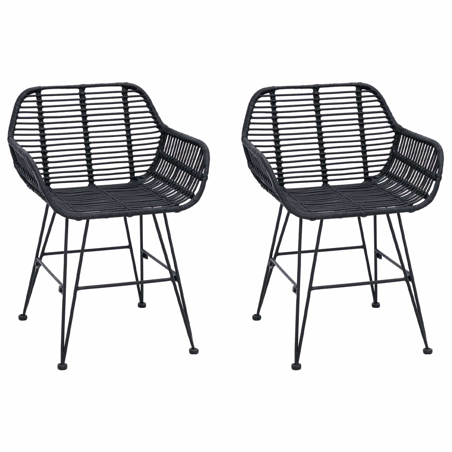 Spisestuestol 2 stk. Rattan og Jern Sort 55 x 50 x 74 cm