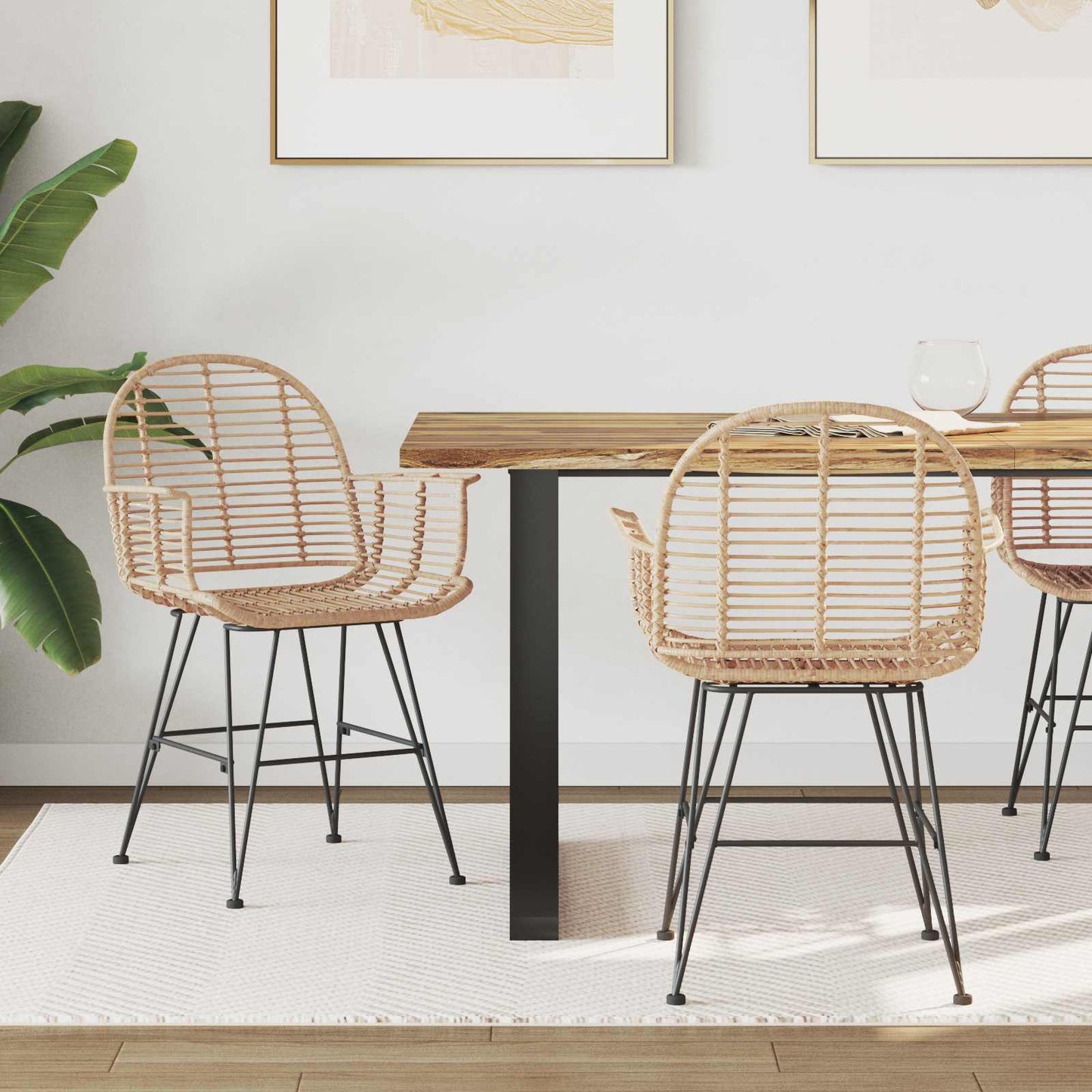Spisestuestol 2 stk. Rattan og Jern Naturfarvet 57 x 55 x 85 cm
