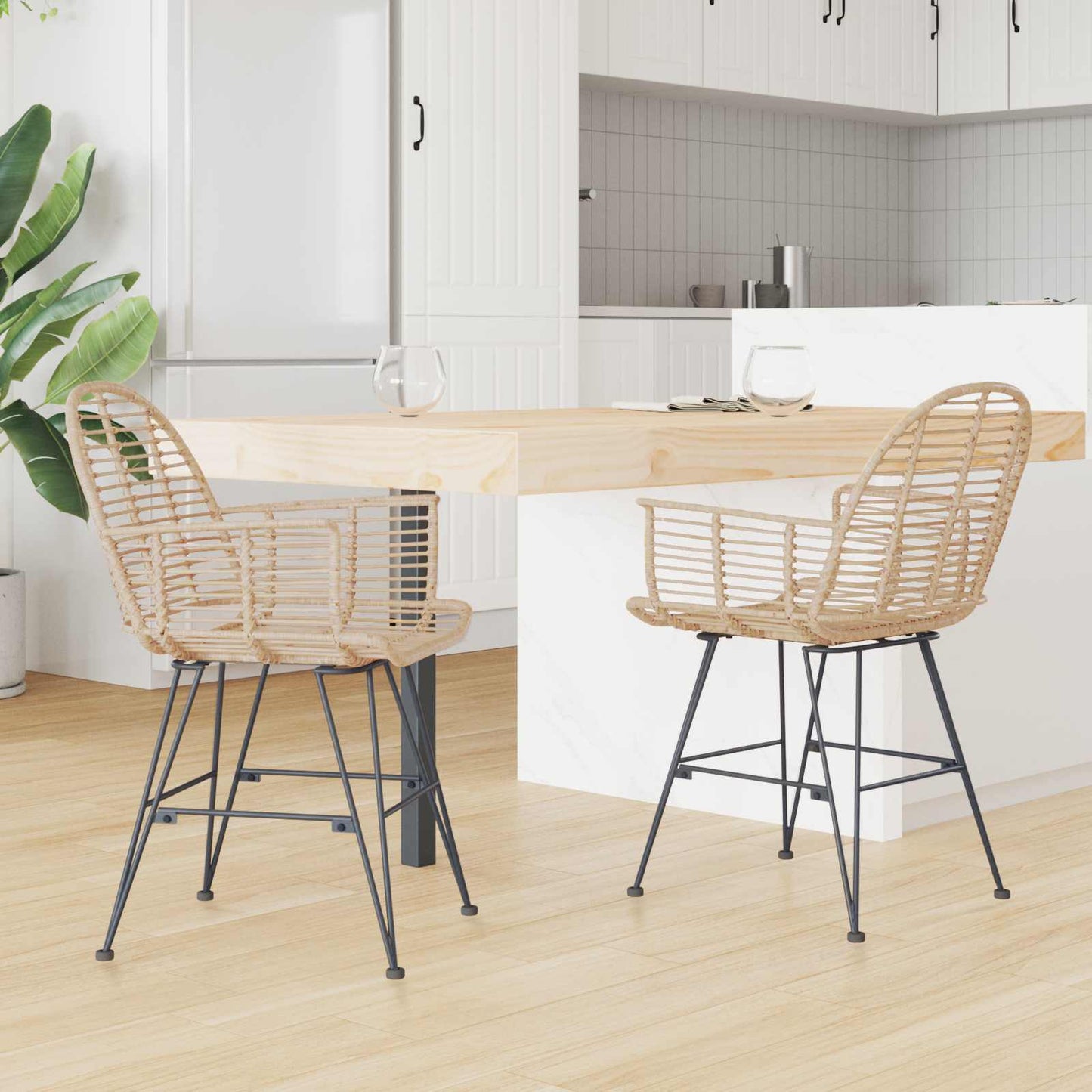 Spisestuestol 2 stk. Rattan og Jern Naturfarvet 57 x 55 x 85 cm