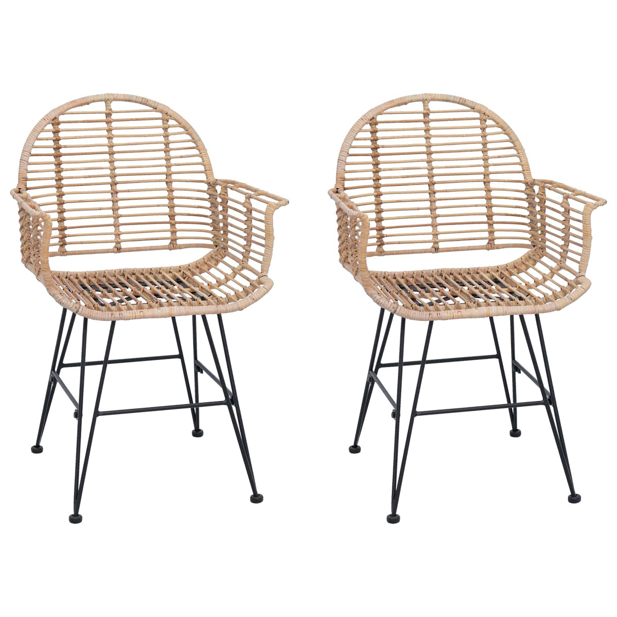 Spisestuestol 2 stk. Rattan og Jern Naturfarvet 57 x 55 x 85 cm
