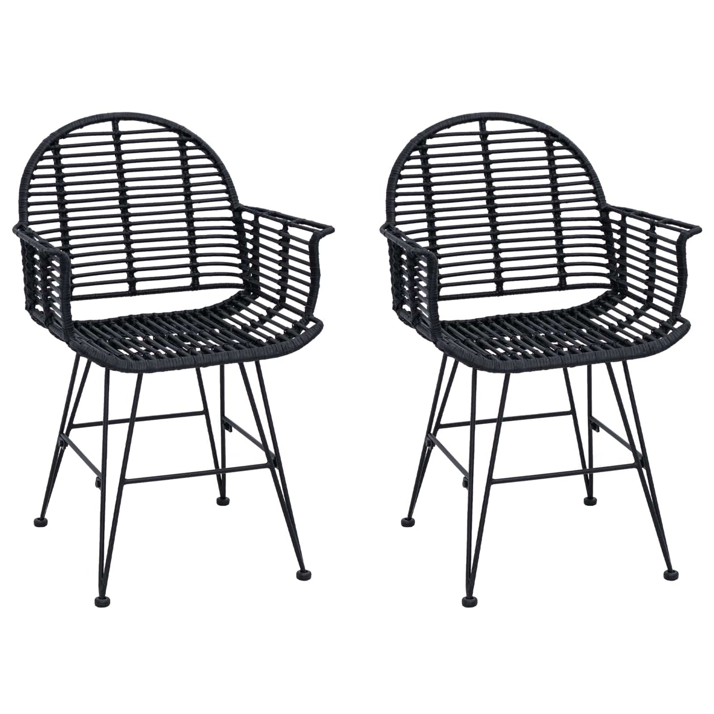 Spisestuestol 2 stk. Rattan og Jern Sort 57 x 55 x 85 cm