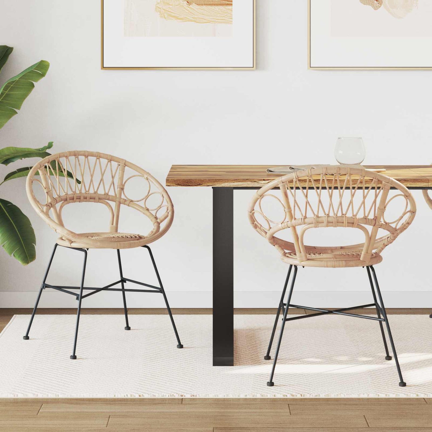 Spisestuestol 2 stk. Rattan og Jern Naturfarvet 54 x 65 x 82 cm