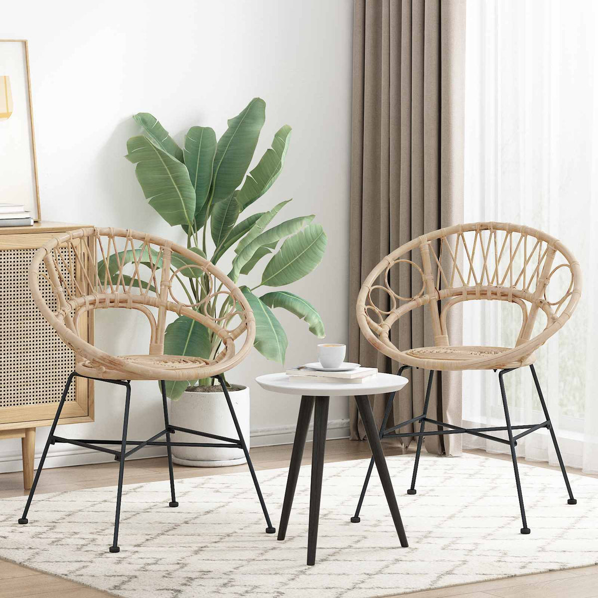 Spisestuestol 2 stk. Rattan og Jern Naturfarvet 54 x 65 x 82 cm