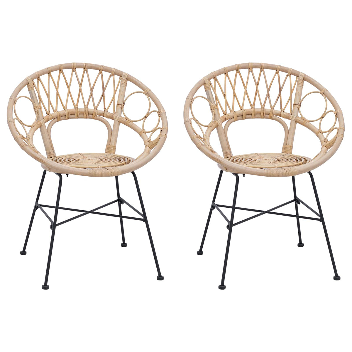 Spisestuestol 2 stk. Rattan og Jern Naturfarvet 54 x 65 x 82 cm