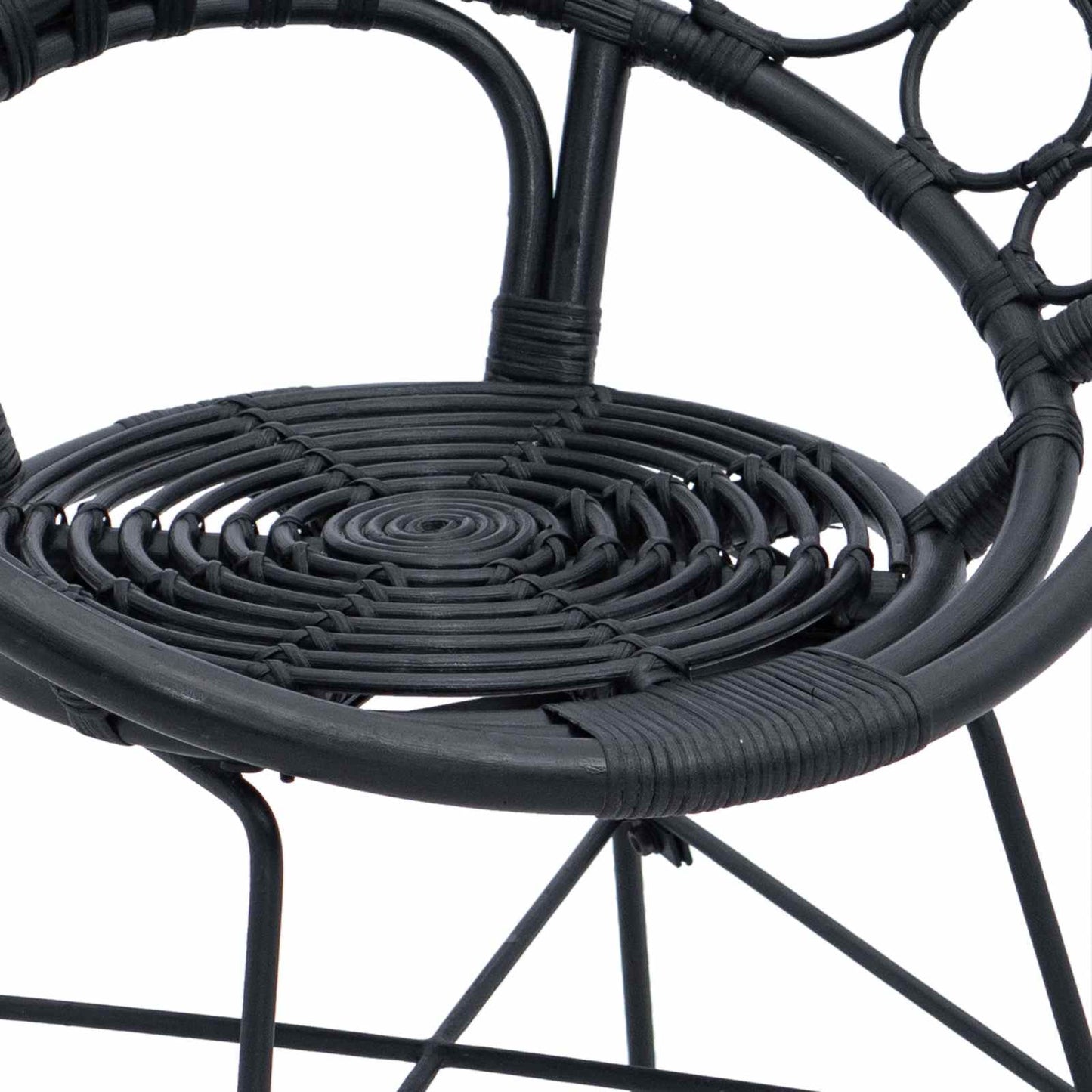 Spisestuestol 2 stk. Rattan og Jern Sort 54 x 65 x 82 cm