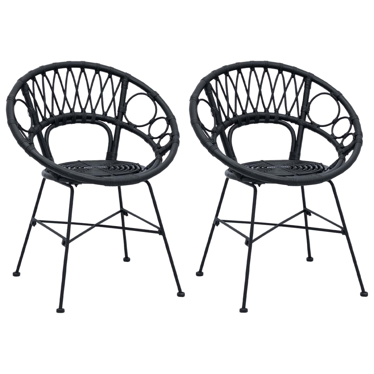 Spisestuestol 2 stk. Rattan og Jern Sort 54 x 65 x 82 cm