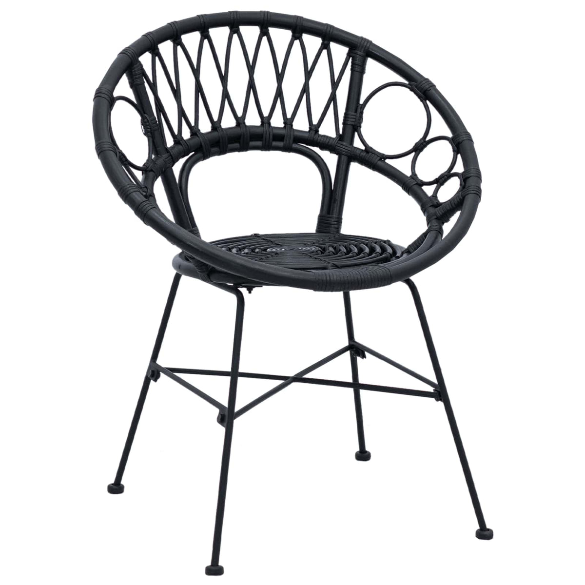 Spisestuestol 2 stk. Rattan og Jern Sort 54 x 65 x 82 cm