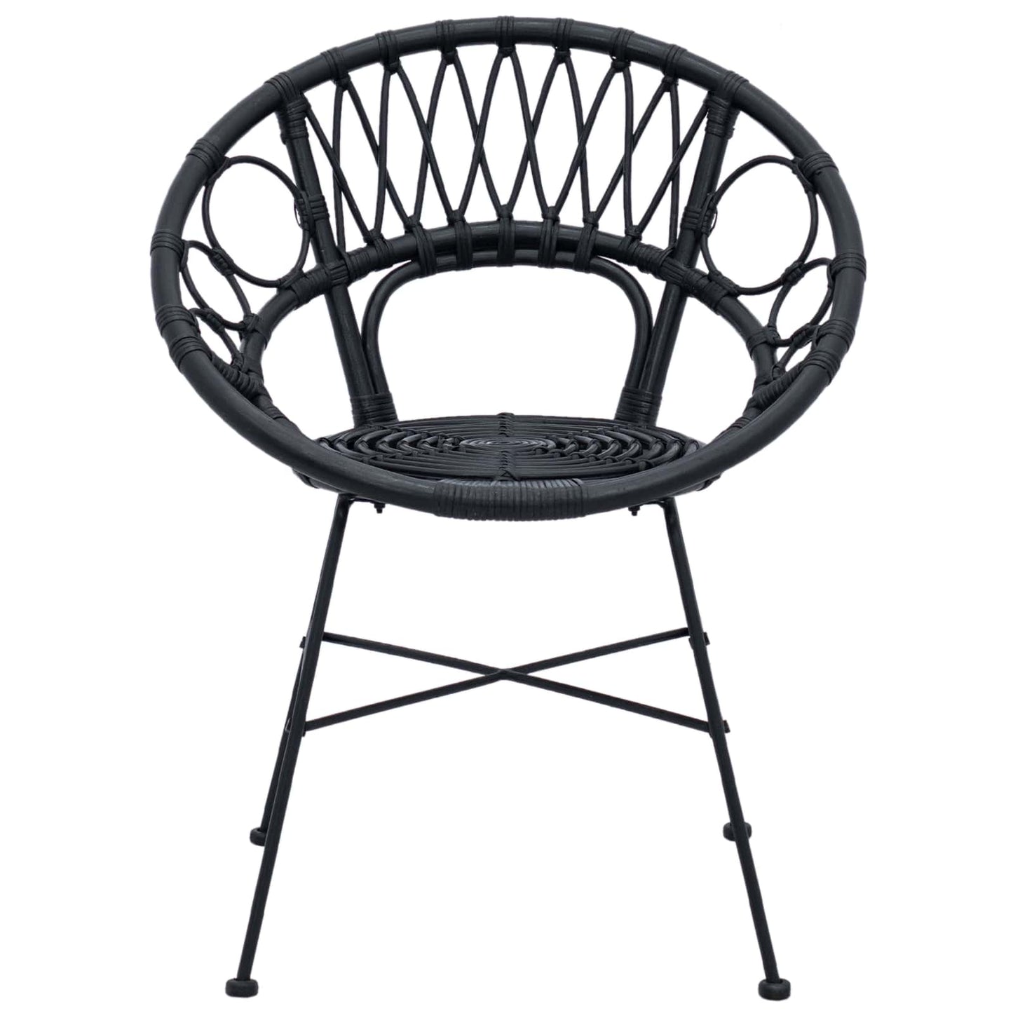 Spisestuestol 2 stk. Rattan og Jern Sort 54 x 65 x 82 cm