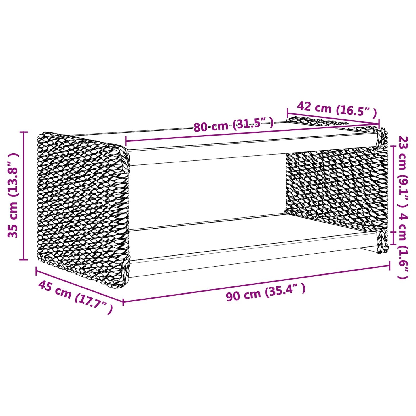 Sofabord Naturfarvet 90 x 45 x 35 cm Massiv Mahogni