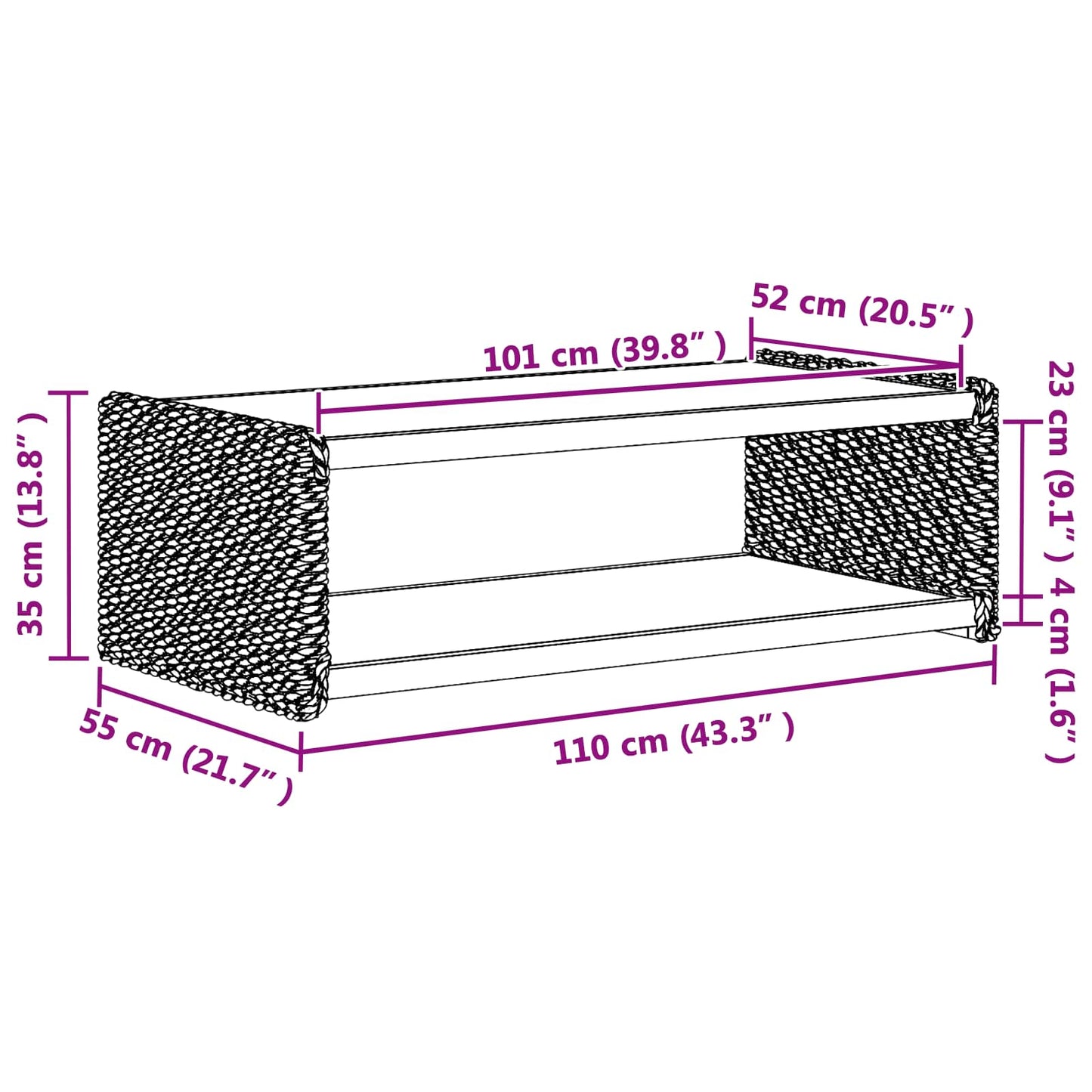 Sofabord Naturfarvet 110 x 55 x 35 cm Massiv Mahogni