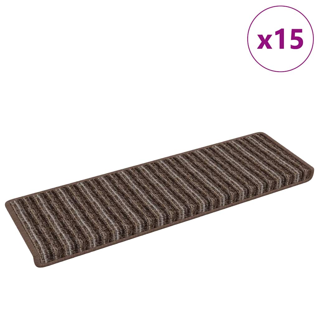 Selvklæbende Trappemåtter 15 stk. 65 x 21 x 4 cm Non-Slip Brun