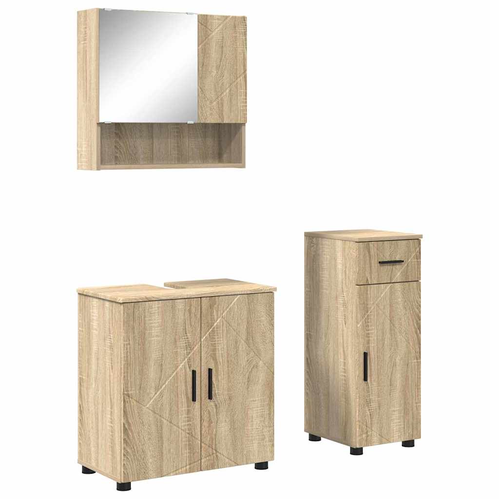 Badeværelsesmøbel sæt 3 stk. Sonoma eg 61 x 35 x 64 cm