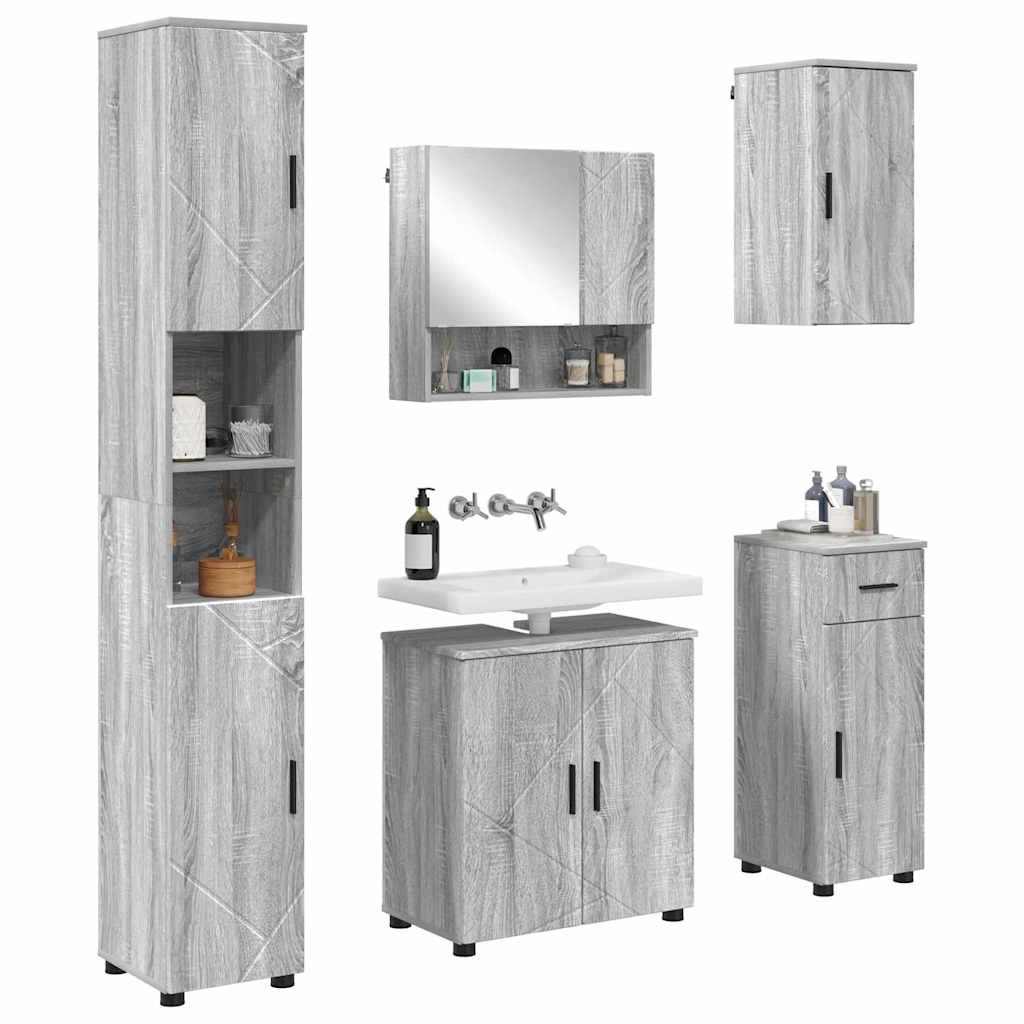 Badeværelsesmøbel sæt 5 stk. Grå Sonoma 61 x 35 x 64 cm