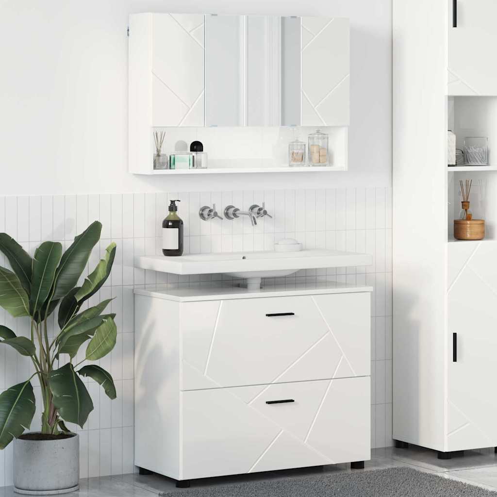 Badeværelsesmøbel sæt 2 stk. Høj gloss hvid 76,5 x 35 x 64 cm