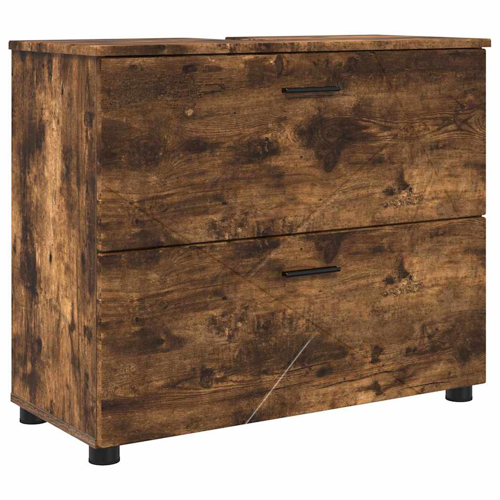 Badeværelsesmøbel sæt 2 stk. Røget eg 76,5 x 35 x 64 cm
