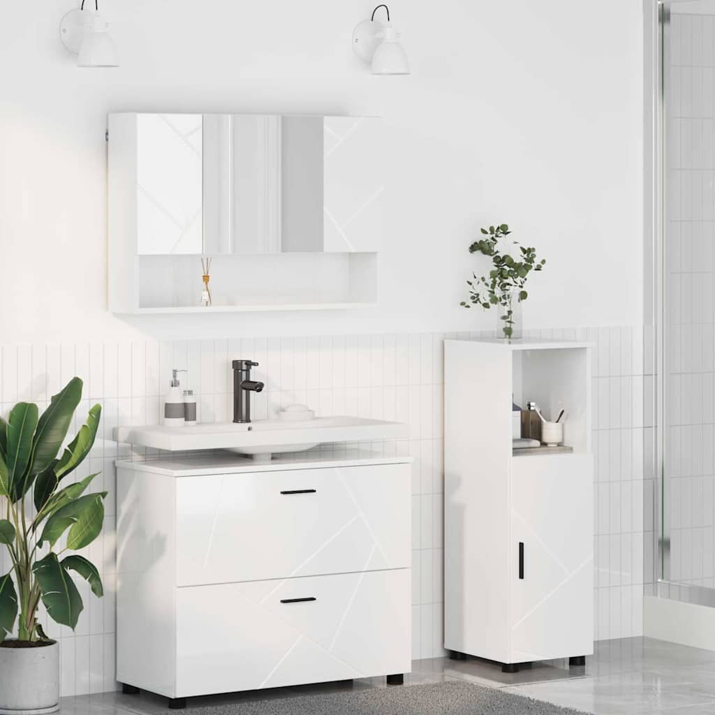 Badeværelsesmøbel sæt 3 stk. Høj gloss hvid 76,5 x 35 x 64 cm