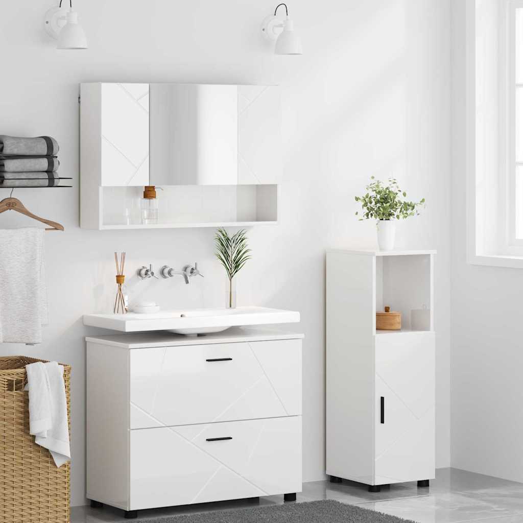 Badeværelsesmøbel sæt 3 stk. Høj gloss hvid 76,5 x 35 x 64 cm
