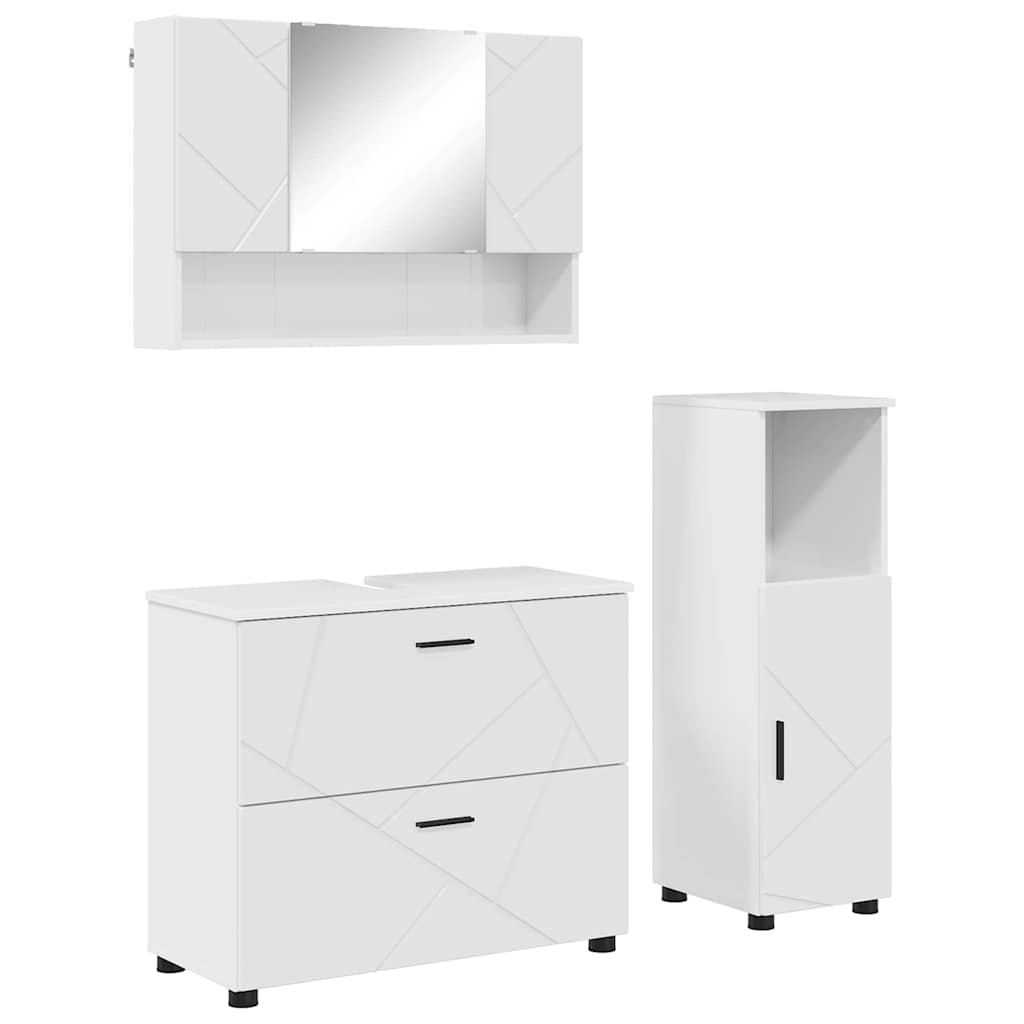 Badeværelsesmøbel sæt 3 stk. Høj gloss hvid 76,5 x 35 x 64 cm