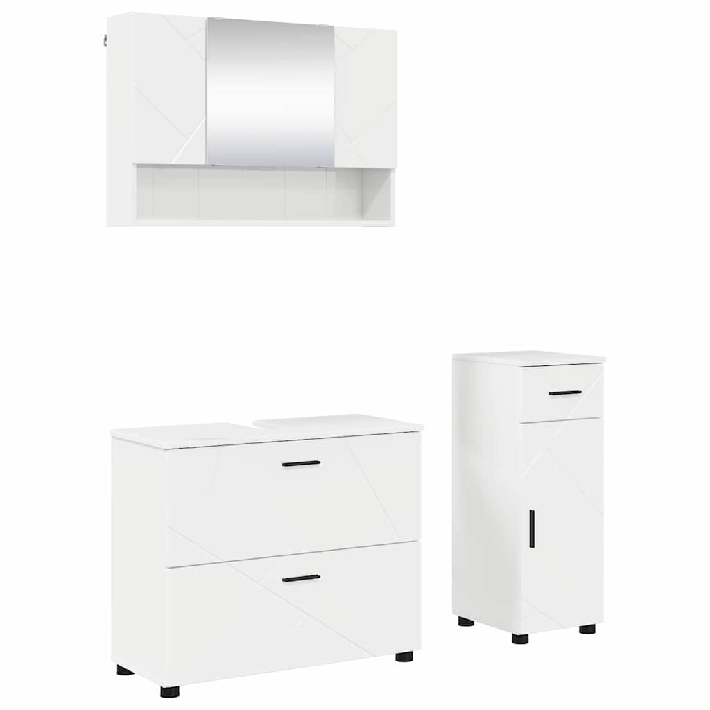 Badeværelsesmøbel sæt 3 stk. Høj gloss hvid 76,5 x 35 x 64 cm