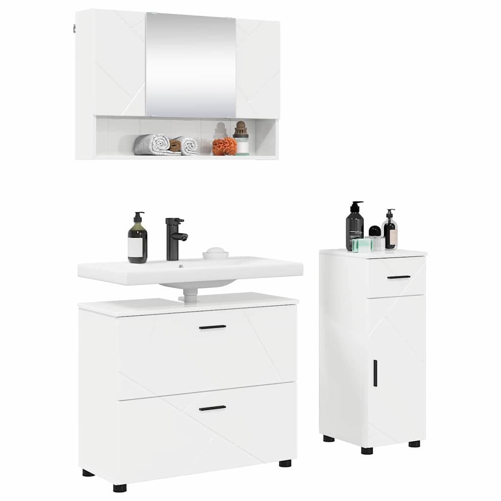 Badeværelsesmøbel sæt 3 stk. Høj gloss hvid 76,5 x 35 x 64 cm