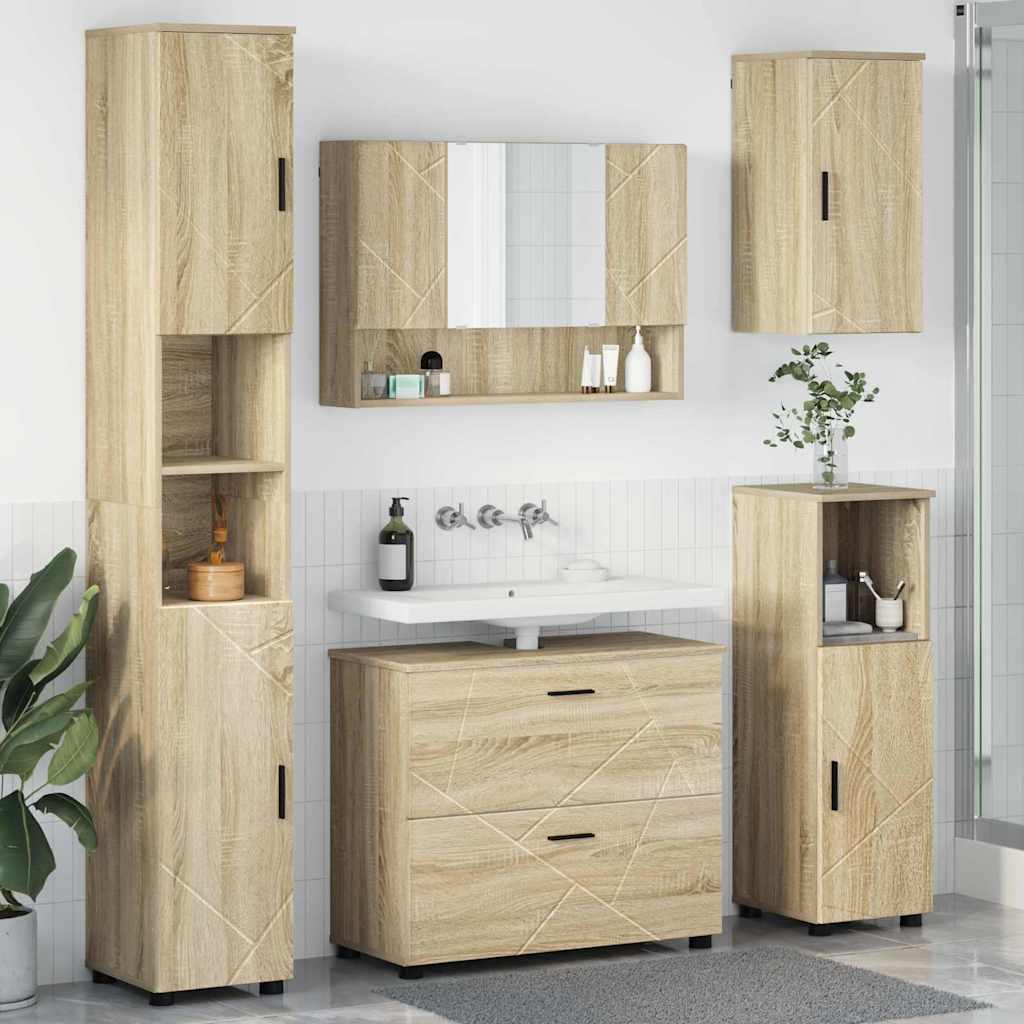 Badeværelsesmøbel sæt 5 stk. Sonoma eg 35 x 30 x 192 cm