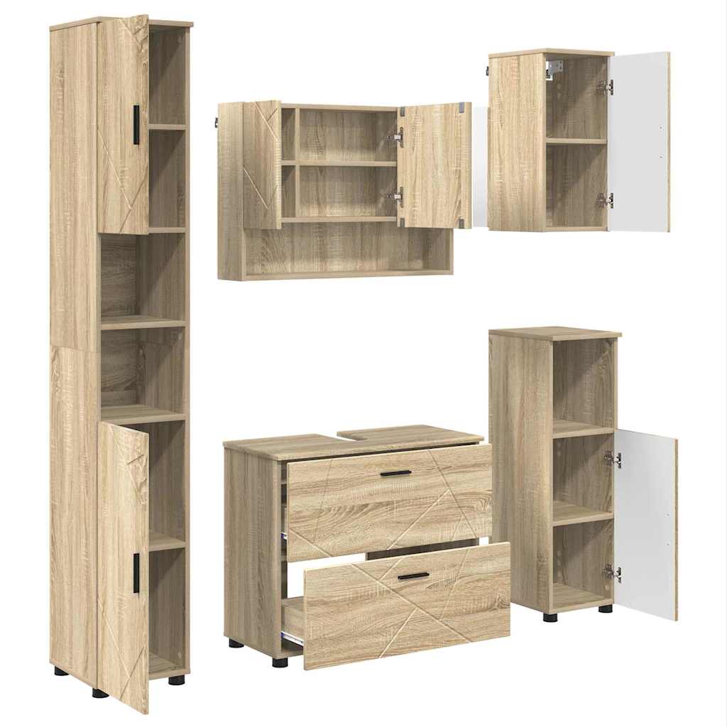 Badeværelsesmøbel sæt 5 stk. Sonoma eg 35 x 30 x 192 cm