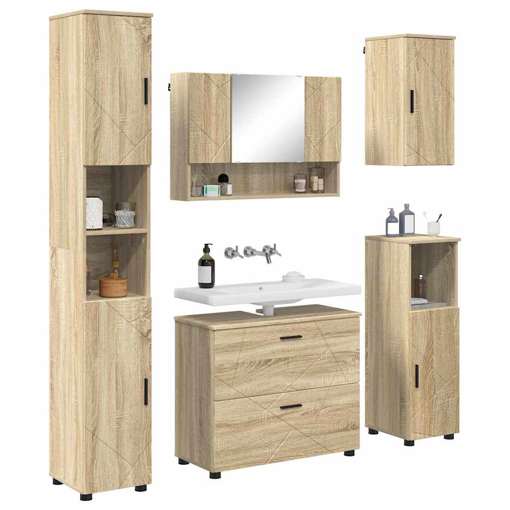 Badeværelsesmøbel sæt 5 stk. Sonoma eg 35 x 30 x 192 cm