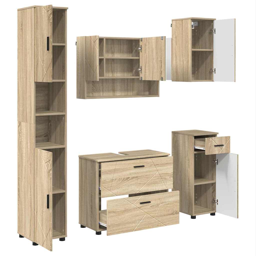 Badeværelsesmøbel sæt 5 stk. Sonoma eg 35 x 30 x 192 cm
