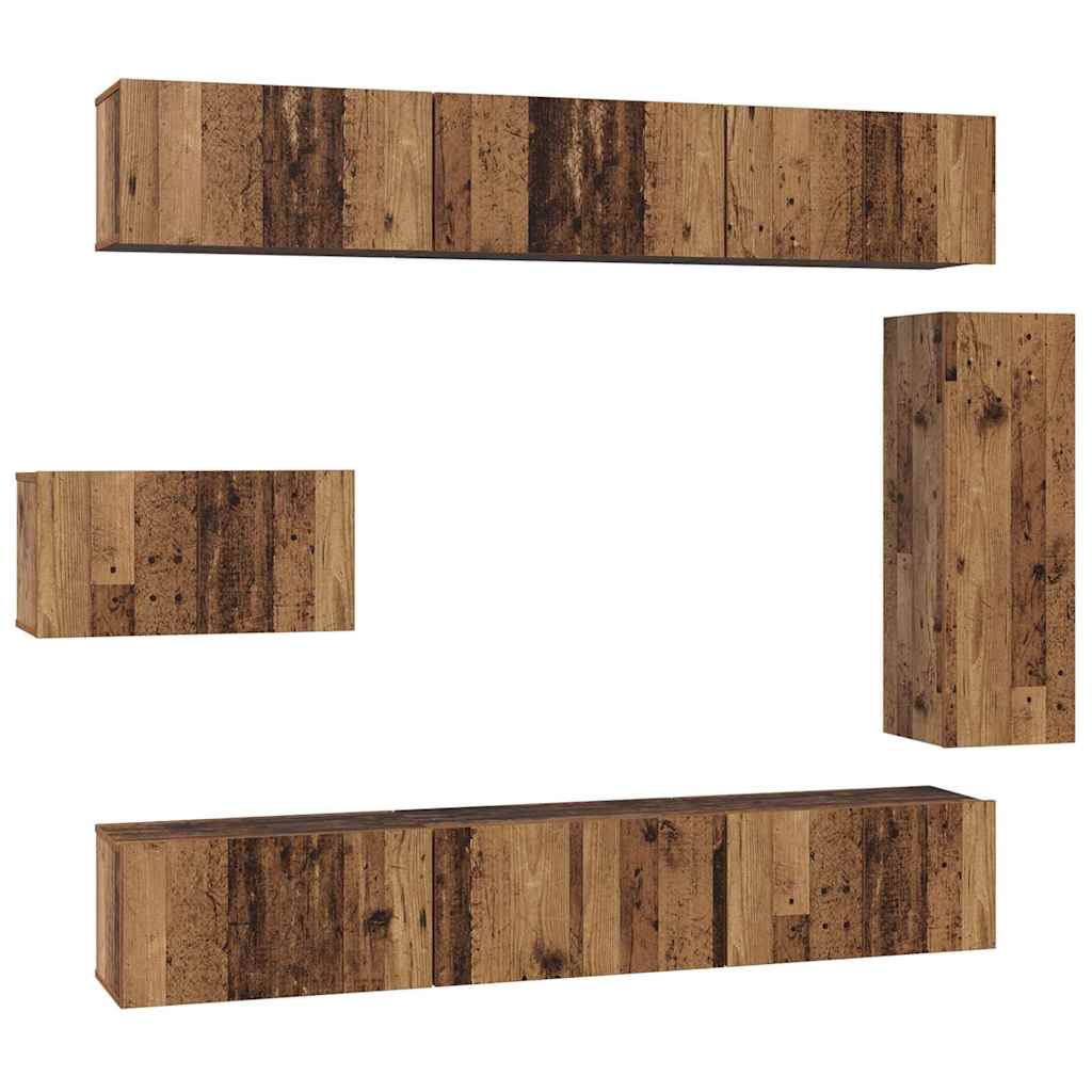 TV-møbelsæt 8 stk. Gammelt træ Konstrueret træ
