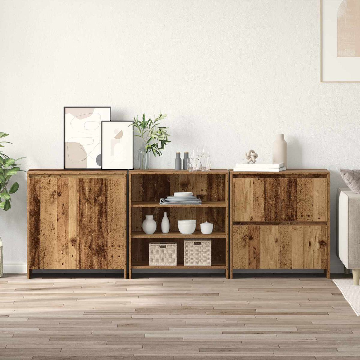 Sideboard 3 stk. Gammelt træ 70 x 41 x 75 cm Konstrueret træ