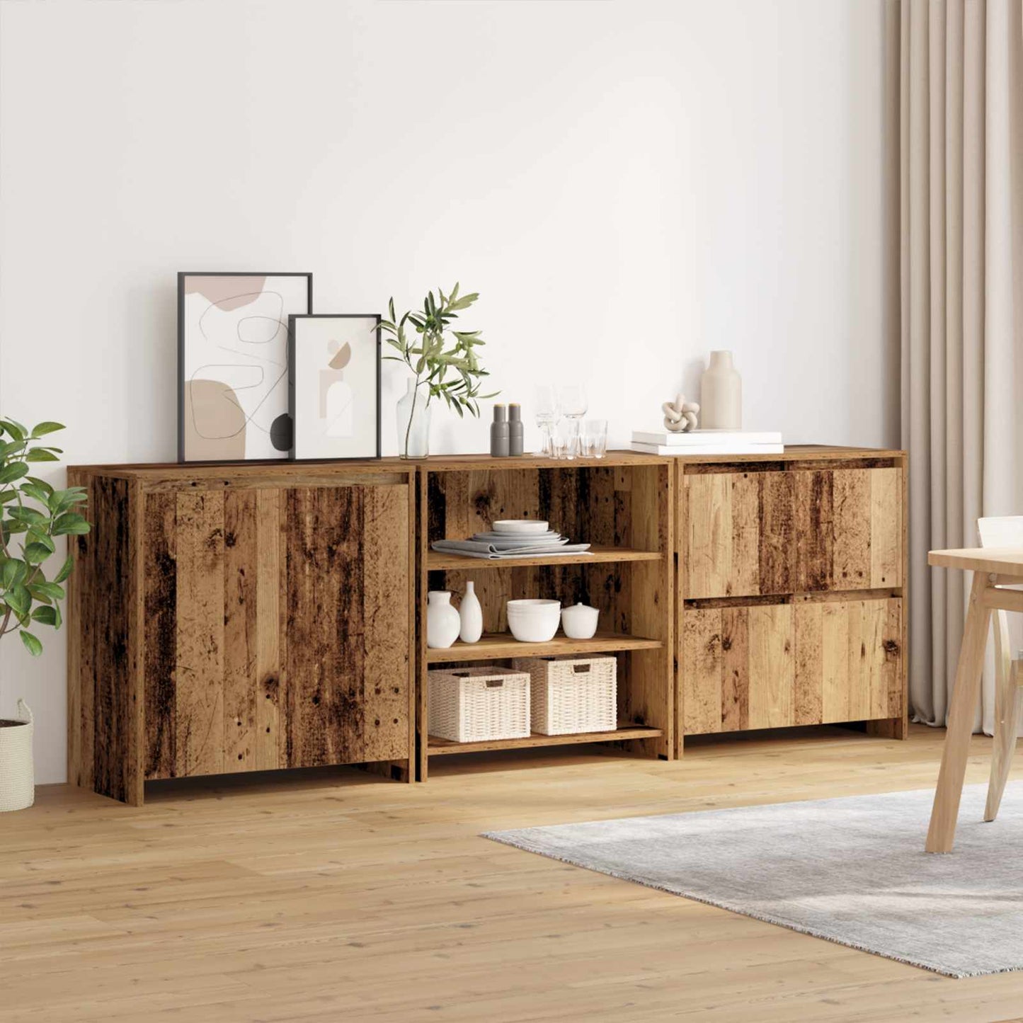 Sideboard 3 stk. Gammelt træ 70 x 41 x 75 cm Konstrueret træ