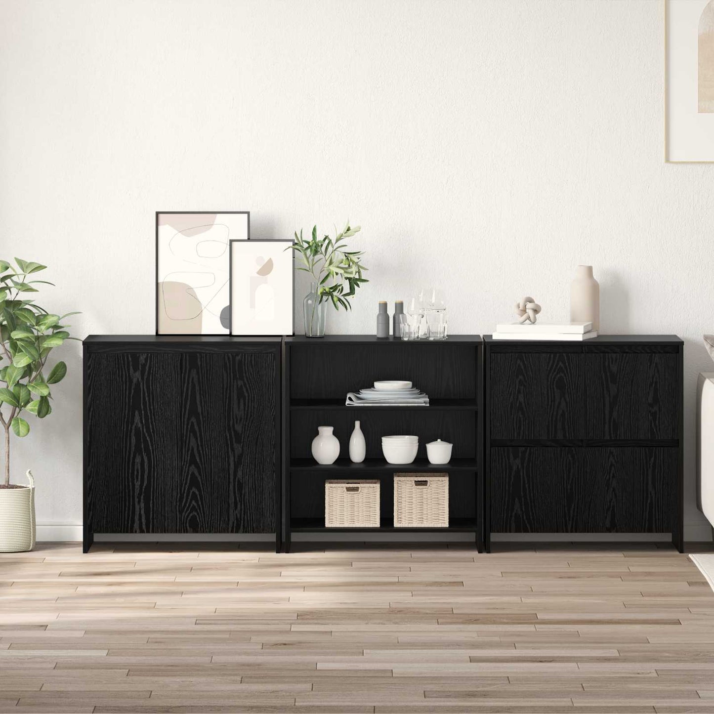 Sideboard 3 stk. Sort eg 70 x 41 x 75 cm Konstrueret træ