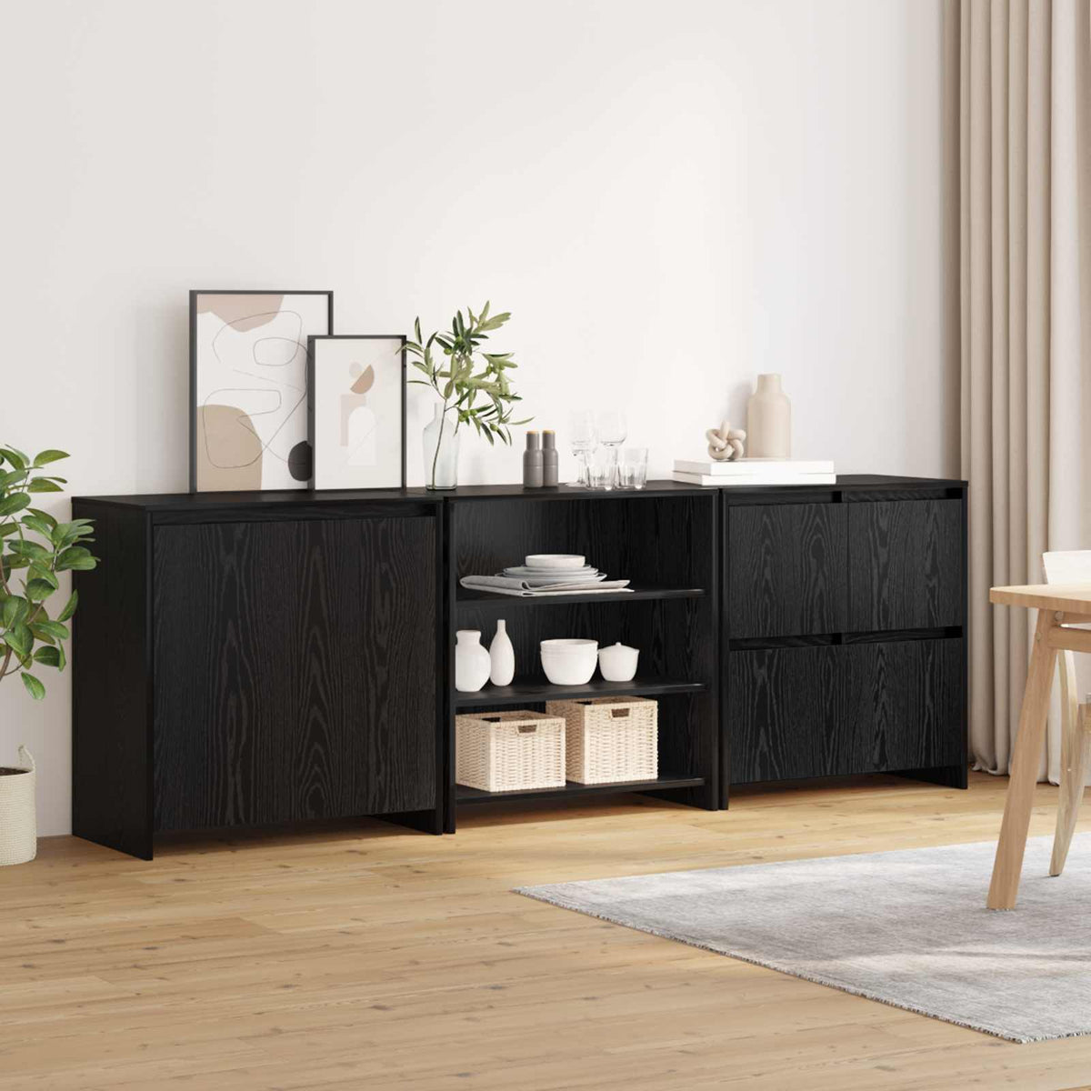 Sideboard 3 stk. Sort eg 70 x 41 x 75 cm Konstrueret træ