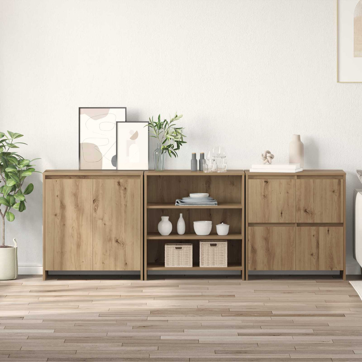 Sideboard 3 stk. Artisan Egetræ 70 x 41 x 75 cm Konstrueret træ