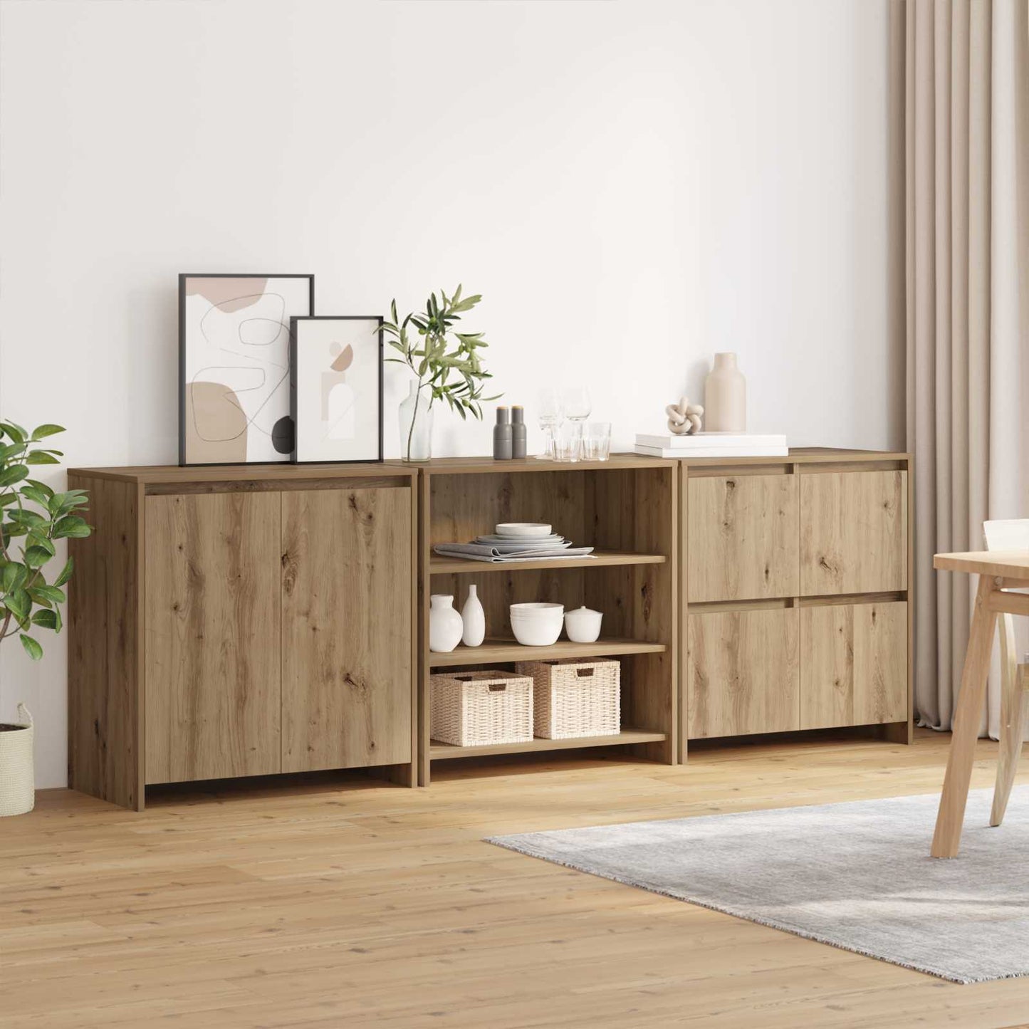 Sideboard 3 stk. Artisan Egetræ 70 x 41 x 75 cm Konstrueret træ