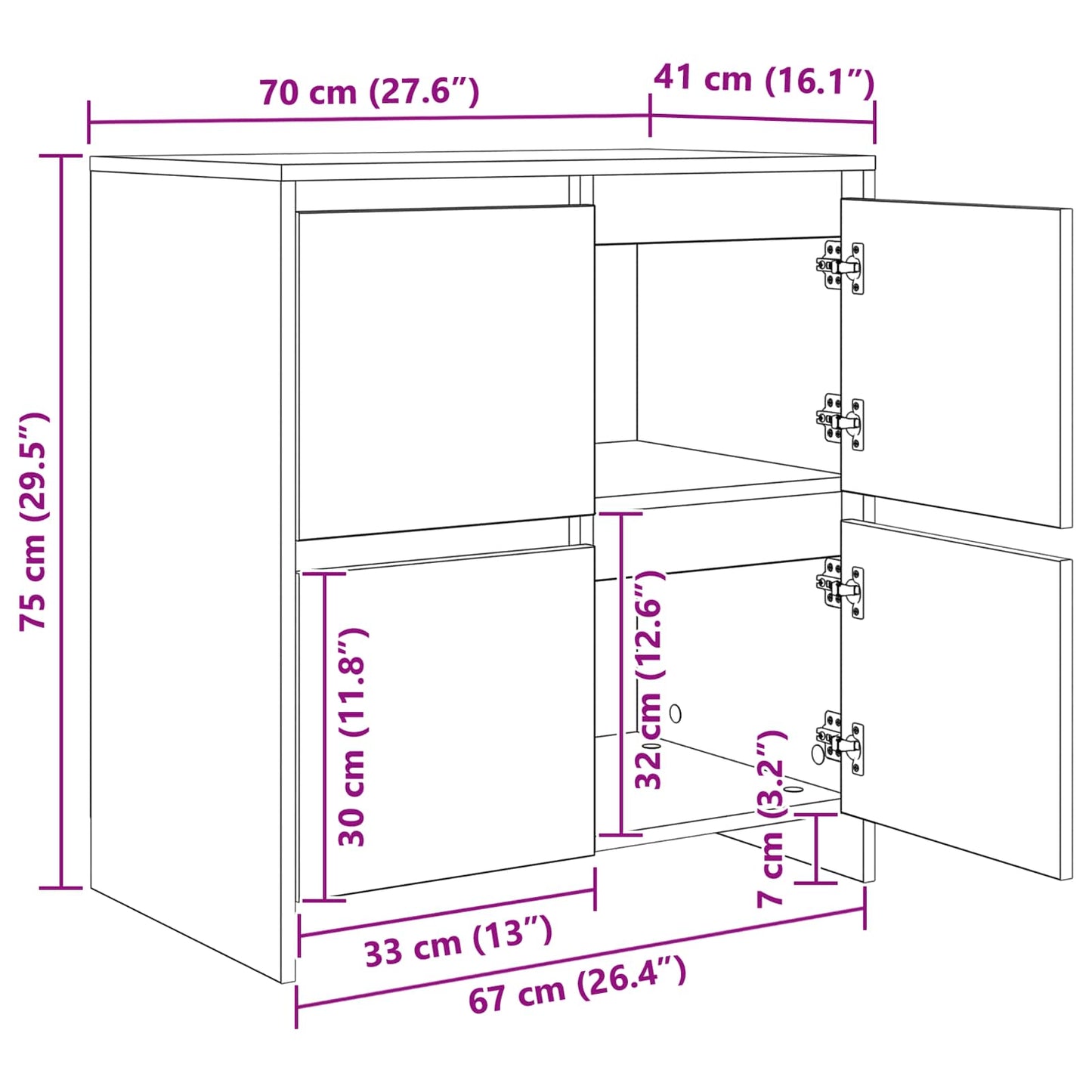 Sideboard 2 stk. Sort eg 70 x 41 x 75 cm Konstrueret træ