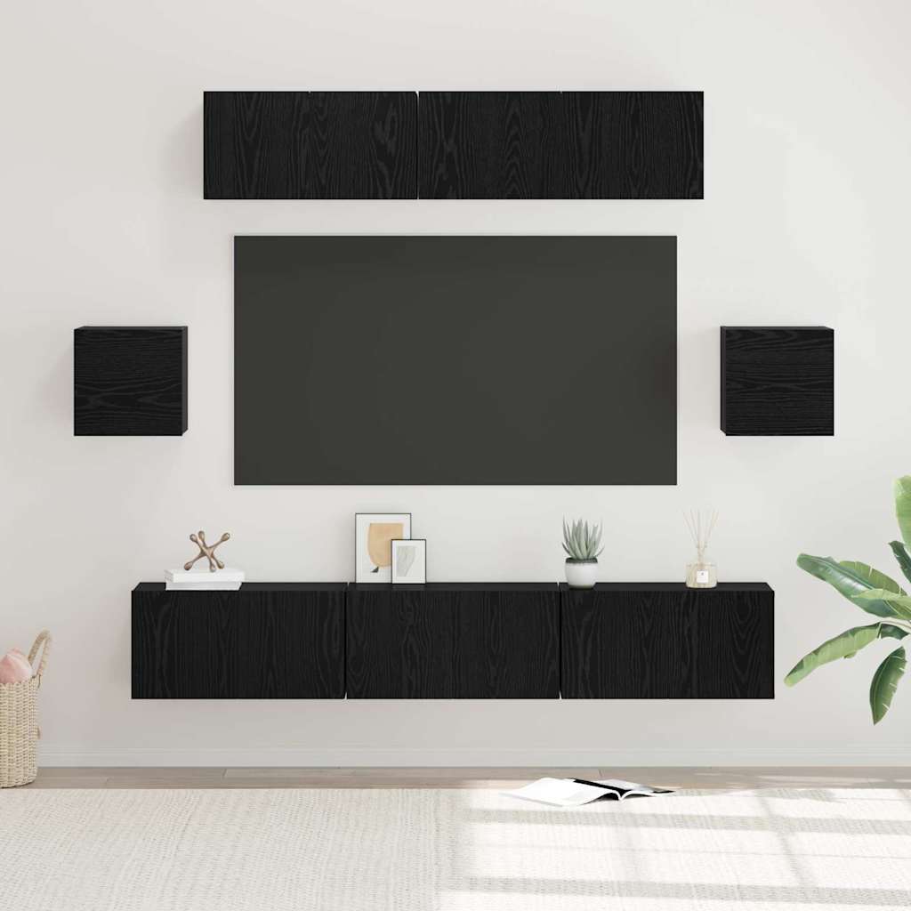 TV-møbelsæt 7 stk. Sort eg Konstrueret træ
