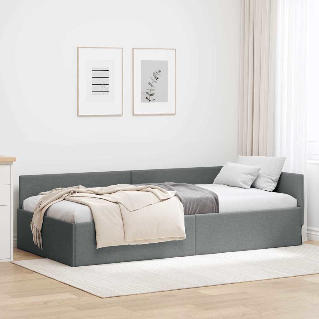 Hjørnesengramme med hovedgærde Mørkegrå 80 cm x 200 cm Stof