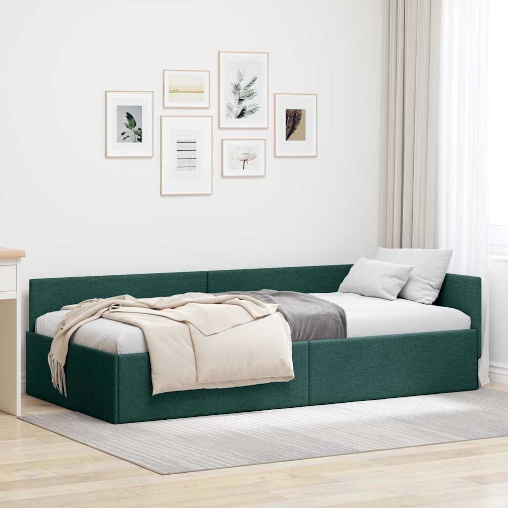 Hjørnesengramme med hovedgærde Mørkegrøn 80 cm x 200 cm Stof